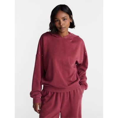 No Boundaries Mineral Wash Studded Fleece Oversized Hoodie, Women's XXS-XXL