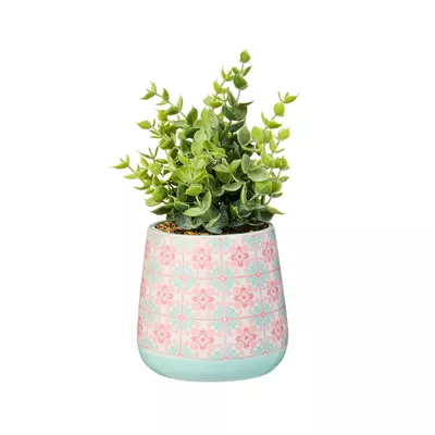 Faux Shrub/Succulent in Tile Pot