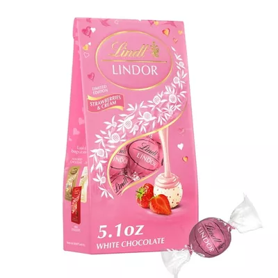 Lindt LINDOR Valentine's Day Strawberries and Cream White Chocolate Candy Truffles, 5.1 oz. Bag