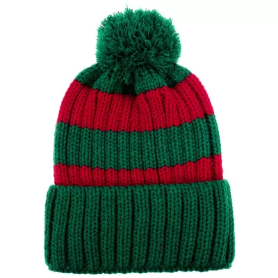 Tophue, stribet, grøn/rød