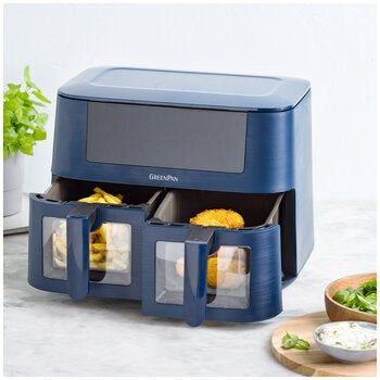 GreenPan Bistro 2 Basket Electric Airfryer 4+4L Oxford Blue CC009332-001