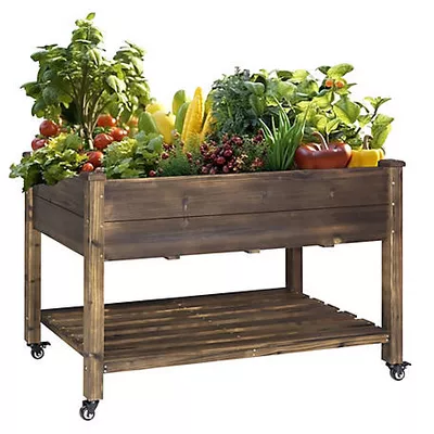 Veikous Cedar Raised Garden Bed with Lockable Wheels and Liner, 47 x 23 x 33in.