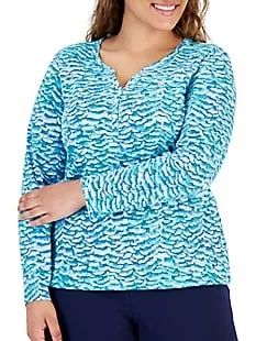 Plus Venetian Strokes Printed Long-Sleeve Henley Top