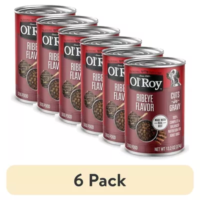 (6 pack) Ol' Roy Ribeye Flavor Cuts in Gravy Wet Dog Food for Adult Dogs, 13.2 oz Can