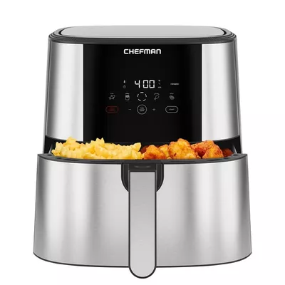 Chefman Turbofry Air Fryer with Basket Divider, 8 Qt Capacity - Stainless Steel, New