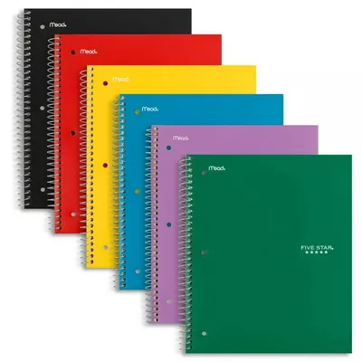 Five Star 1 Subject 100pg Wide Ruled Spiral Notebook