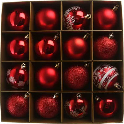 Julekugler, rød, 16 stk.