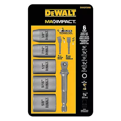 New!  DEWALT 6 Pc. Short Std Socket Set With 3/8 In. Adapter