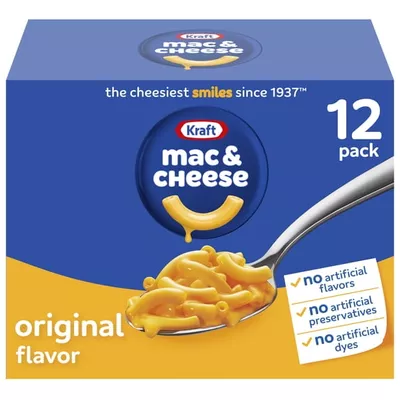 Kraft Mac and Cheese, 12 Boxes, for Easy Dinner or Dinner Sides, Original Flavor, No Artificial Flavors, Preservatives or Dyes, 7.25 oz