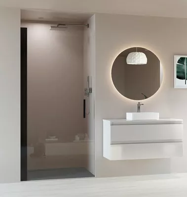 MAMPARA PANEL DE DUCHA ABATIBLE CARIBE PRO 80CM CON TIRADOR NEGRO