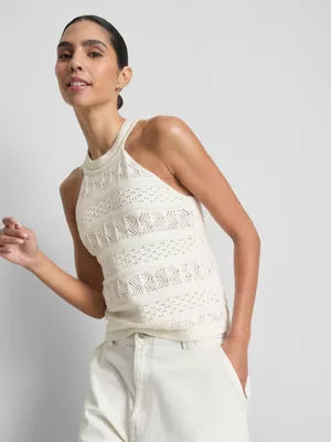 Top de algodón de punto calado sin mangas