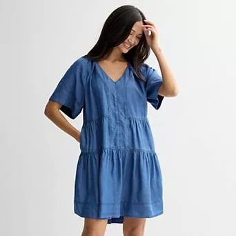 Women's Farmers Market V-Neck Tiered Denim Dress