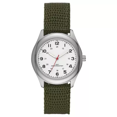 GEORGE Men's Watch: Silvertone Case, White Easy Read Dial, Olive Green Nylon Strap (FMDOGE006)