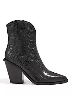 Sacha Croc-Embossed Western Ankle Boots