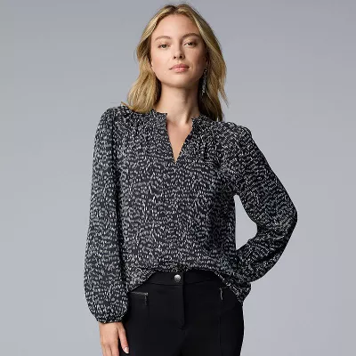 Women's Simply Vera Vera Wang Smocked Neck Blouse