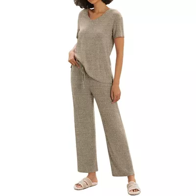 MINTREUS Women's Pajama Set Knit Soft Lounge Set Lightweight Sleepwear Two Piece Matching Outfits Set