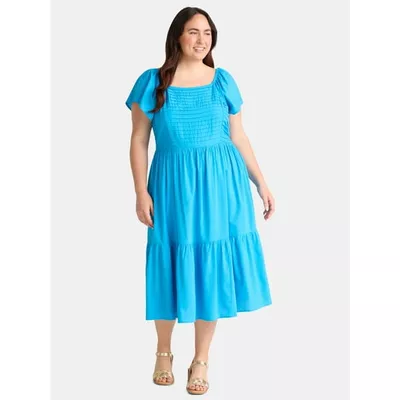 Terra & Sky Women's Plus Flutter Sleeve Midi Dress, Sizes 0X-5X