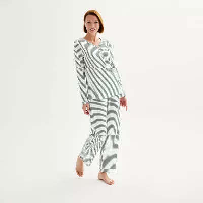 Women's Croft & Barrow® Long Sleeve Pajama Top & Pajama Pants Sleep Set