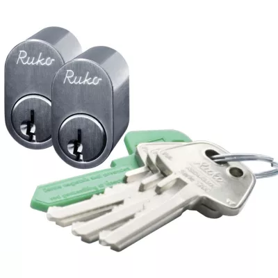 Ruko, Cylinder m. nøgler, RD1660, 6-stifter, rustfrit look, 2 stk.