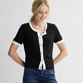 Women's Nine West Jersey Short Sleeve Cardigan
