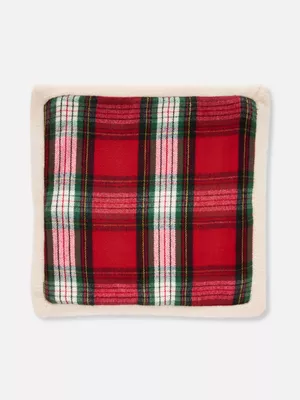 Funda de cojín cuadrada de tartán y tejido polar