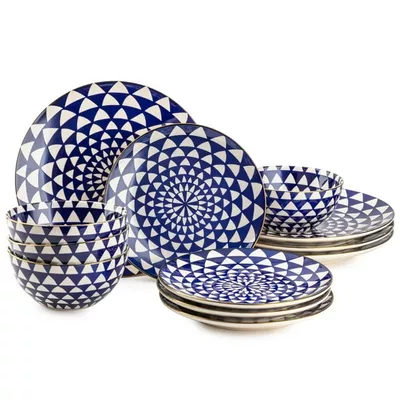 Thyme & Table 12-Piece Dinnerware Stoneware Set, Black & White Medallion Collection