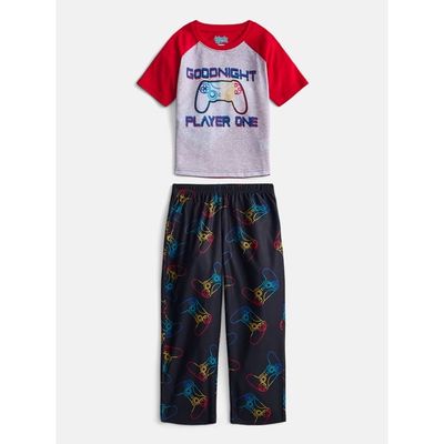 Wonder Nation Boys Short Sleeve Graphic Tee and Wide Leg Pants Sleep Set, 2-Piece, Sizes 4-18