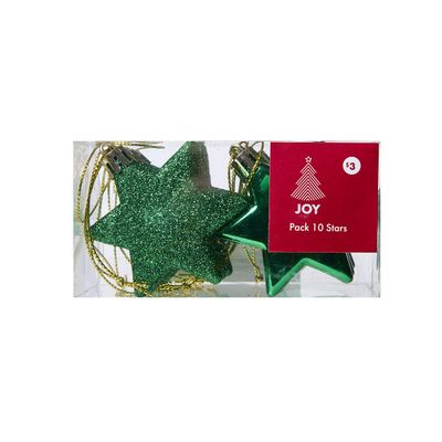 Christmas Tree Decoration Star 10pk Assorted