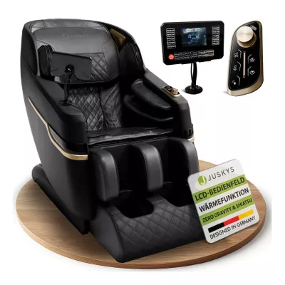 Juskys Massagesessel Naxos mit LCD-Bedienung, Bluetooth, USB & Heizung – Schwarz