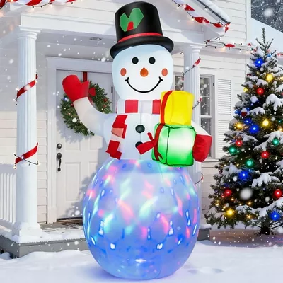 5ft Christmas Inflatables Snowman Outdoor Yard Decor with Rotating LED Lights Christmas Blow Up Decoration Garden