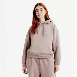 DECATHLON Felpa donna ELEMENTALS con cappuccio cropped pesante marrone
