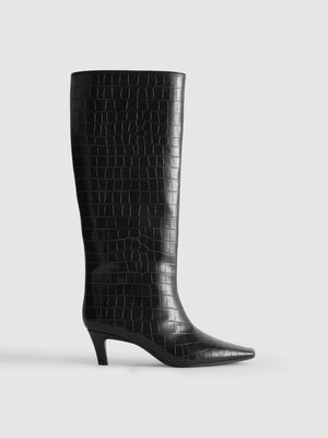 Botas altas de tacón efecto piel de cocodrilo