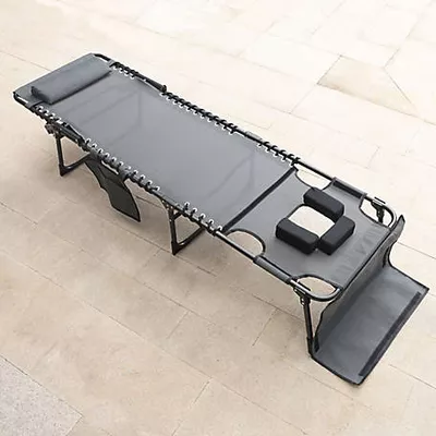 Veikous Chaise Lounge Chairs for Outside Tanning Chair with Face Hole and Pillow and Side Pocket
