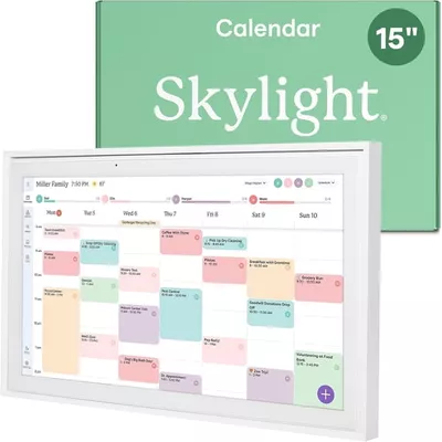 Skylight Calendar 15-inch Touchscreen Digital Calendar, All-in-One Family Organizer and Chore Chart, Wall Mount Included - White