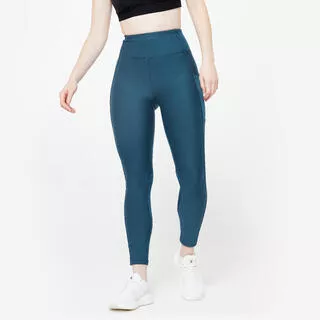 Leggings donna palestra traspiranti vita alta con tasca azzurro-grigio