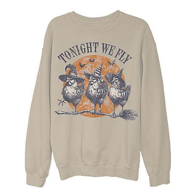 New!  Goodie Two Sleeves Women s Halloween Tonight We Fly Chicken Sweatshirt