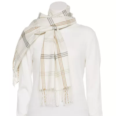 Women's Softer Than Cashmere White Classic Plaid Scarf