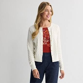 Women's Croft & Barrow® Extra Soft Classic Cable Knit Cardigan