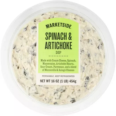 Marketside Premium Heatable Spinach Artichoke Dip Small Tub, 16 oz, 1 Count (Refrigerated)