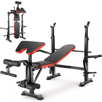 VIBESPARK Adjustable Weight Bench 600lbs 6-In-1 Foldable Workout Bench Set with Barbell Rack & Leg Developer Preacher Curl Rack, Multi-Function Strength Training Bench Press Exercise Equipment