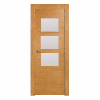 PUERTA INTERIOR EN BLOCK MELAMINA ROBLE T PARA ACRISTALAR 80.5CM DERECHA
