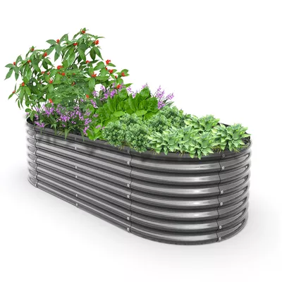 TRAMULL 8X4X2ft Galvanized Raised Garden Bed, Oval Above Ground Modular Metal Outdoor Planter Boxes(Quartz Grey)