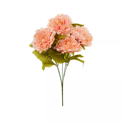 Classical Faux Peony Bunch White/Coral