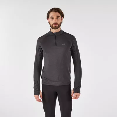 KIPRUN Laufshirt langarm Herren 1/2 Reißverschluss warm atmungsaktiv - Run 100 schwarz