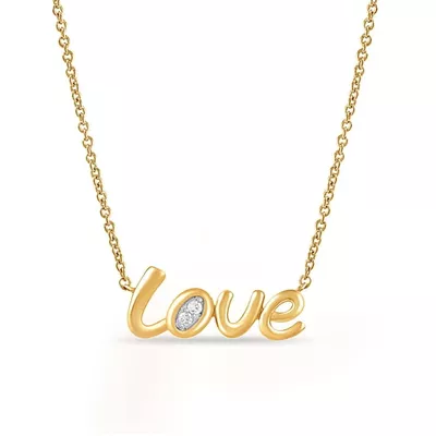 Brilliance Fine Jewelry Lab-Grown Diamond "Love" Pendant Necklace in Yellow Gold-Plated Silver