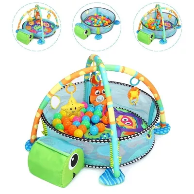 Babyeap 3-in-1 Baby Gym and Play Mat, Baby Activity with Ocean Ball Sensory Toys, 0-36 Months