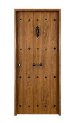 PUERTA ENTRADA RESIDENCIAL METAL RUSTICA PVC NOGAL 80 CM IZQUIERDA
