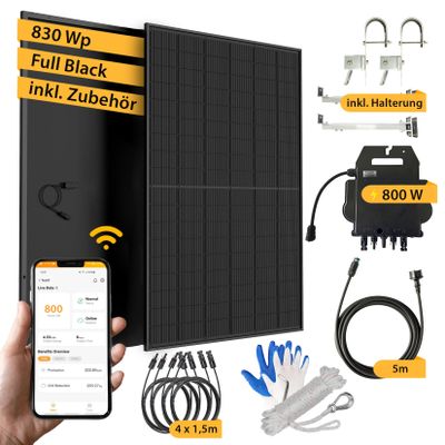 VALE All-In-One Balkonkraftwerk 830W/800W, Full Black inkl. Solarmodul-Balkonhalterung