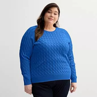 Plus Size Croft & Barrow® The Extra Soft Cabled Crew Neck Sweater