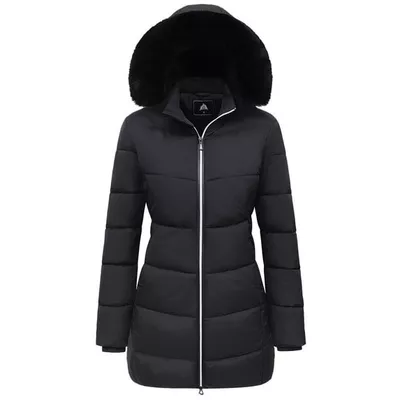 Women's Winter Down Coats Waterproof Thicken Hooded Insulated Quilted Puffer Jacket, Black L